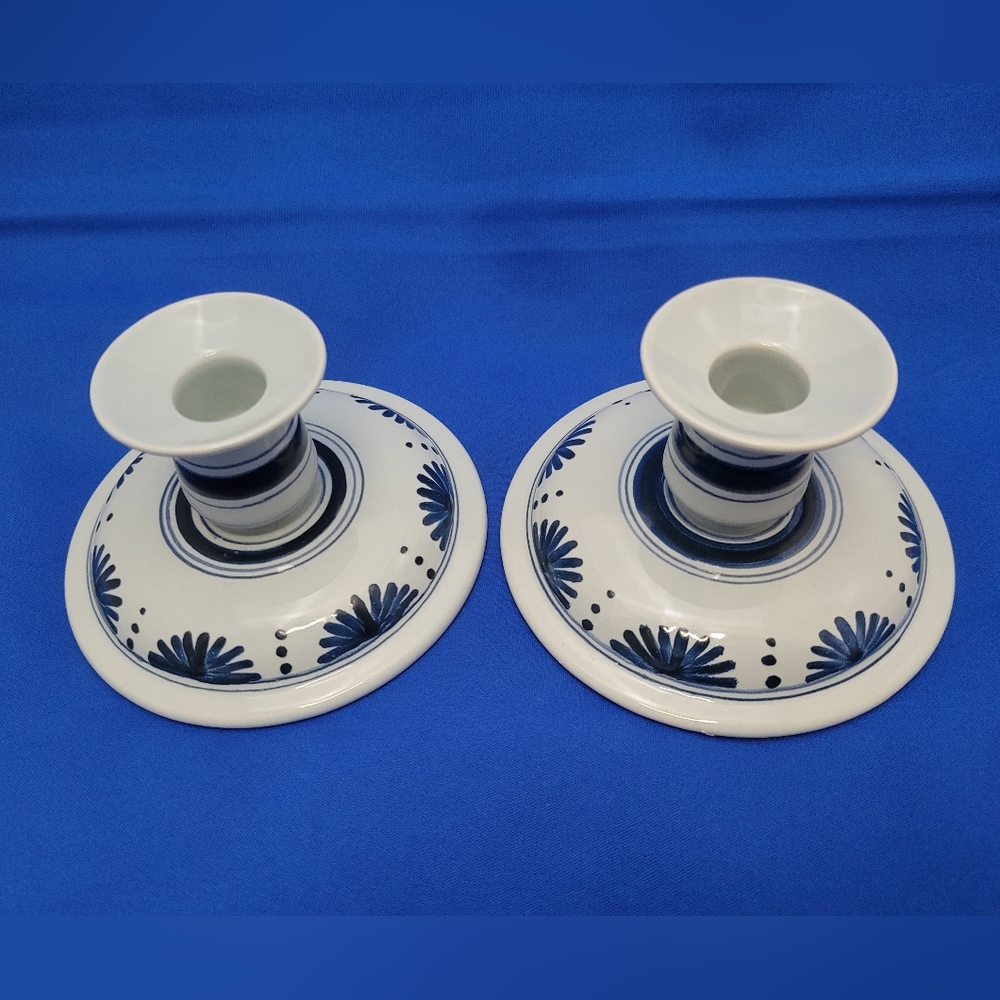 OUD Blue Delft Williamsburg Restoration Candlestick Holder Set 1968